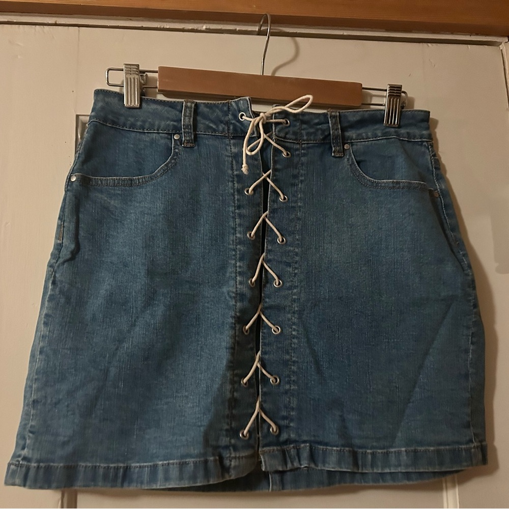 PacSun Blue Jean Lace-Up Western Cowgirl Denim Sexy Mini Short Skirt 28 M - Picture 2 of 4